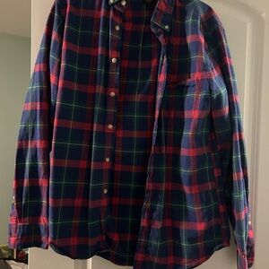 J. Crew Navy and Pink Plaid Button Down Shirt